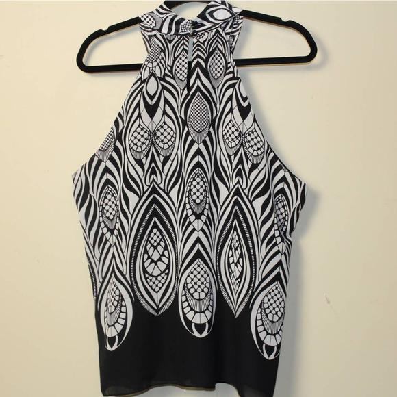 Dress Barn Women's Large Black/ White Feather Print Blouse - Picture 2 of 6